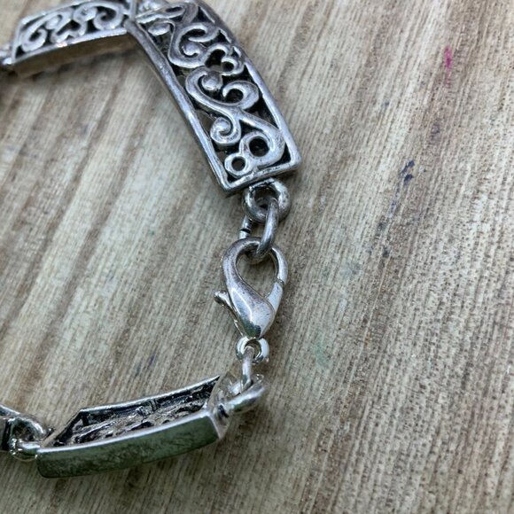 Premier Designs Heart Filigree Panel Link Silver Tone Bracelet - Picture 8 of 9